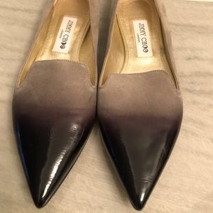 Jimmy Choo Gray Suede and Black Leather Fl…